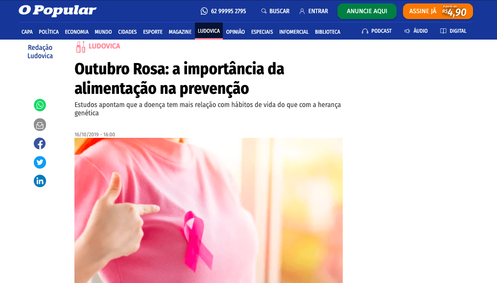 Outubro Rosa: a importância da alimentação na prevenção