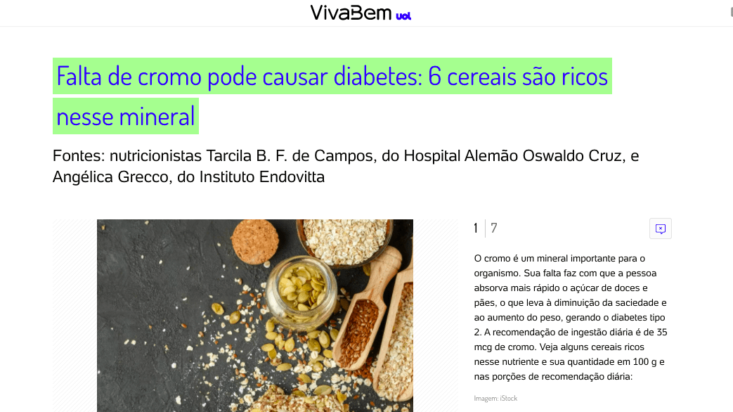 Falta de cromo pode causar diabetes: 6 cereais são ricos nesse mineral