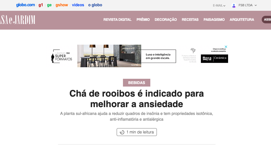 Chá de rooibos é indicado para melhorar a ansiedade