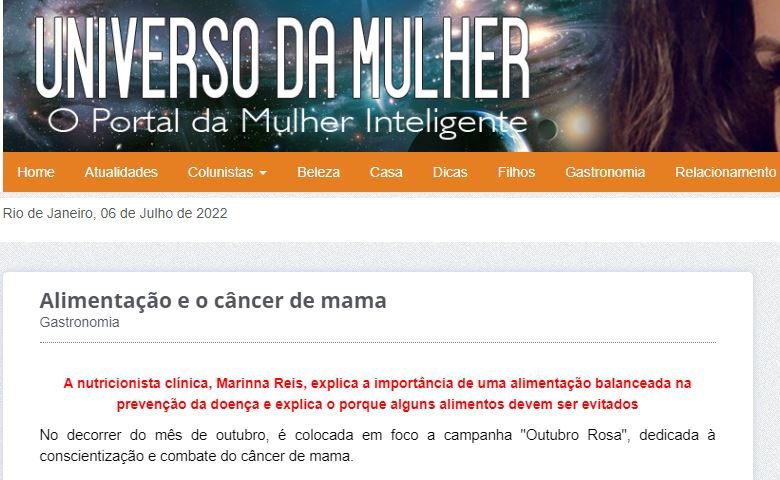 Alimentação na prevenção ao câncer de mama